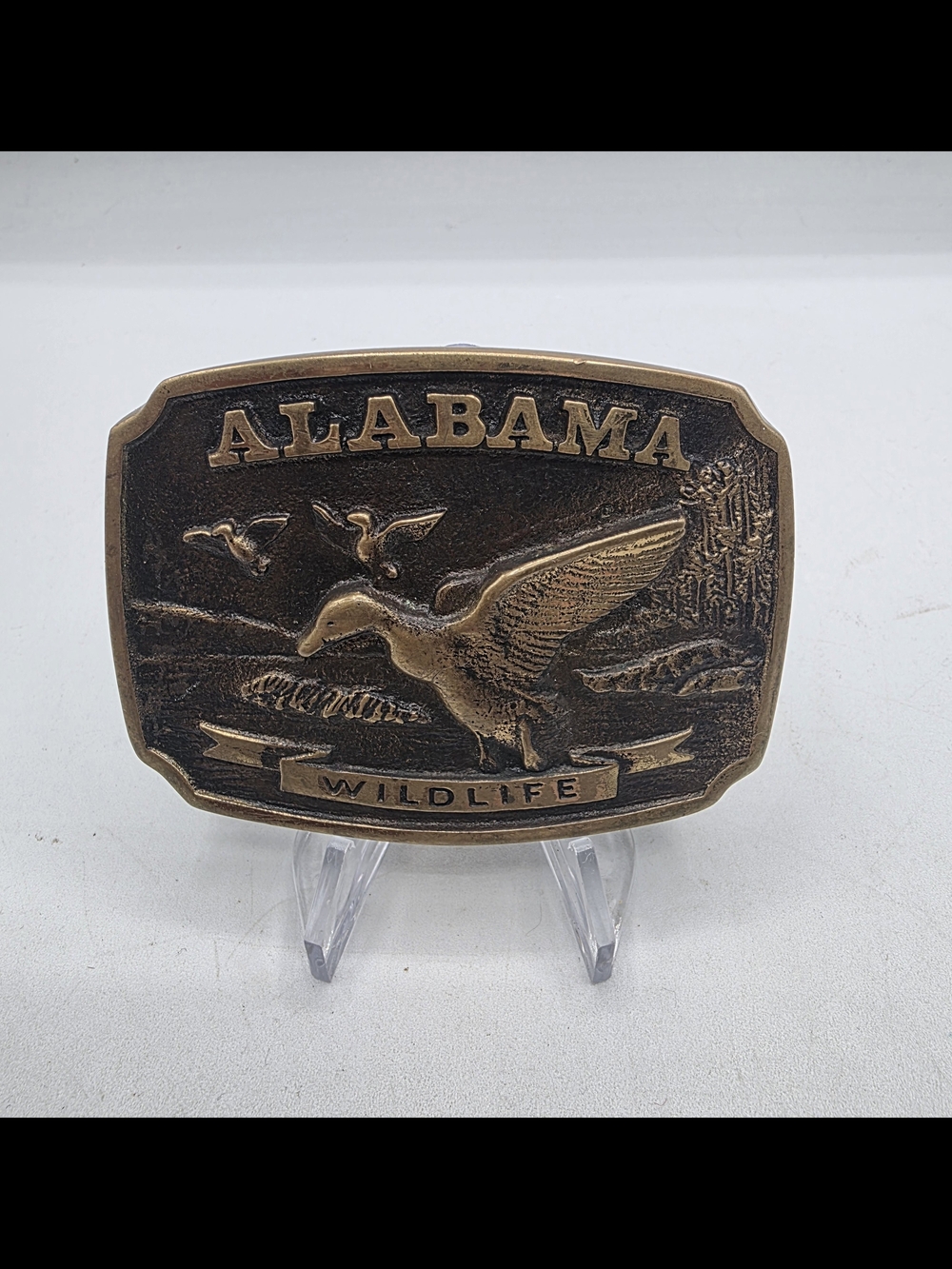 Vintage Solid Brass Belt Buckle Alabama Heritage Mint LT 1978 Wildlife Ducks.